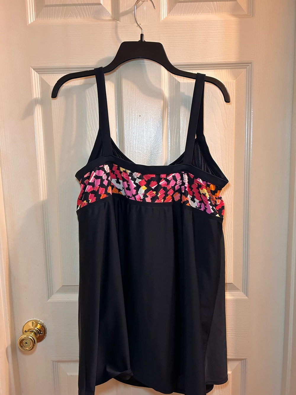 Black one piece underneath with dress. Pink & Orange Patterned Bust - Picture 4 of 7
